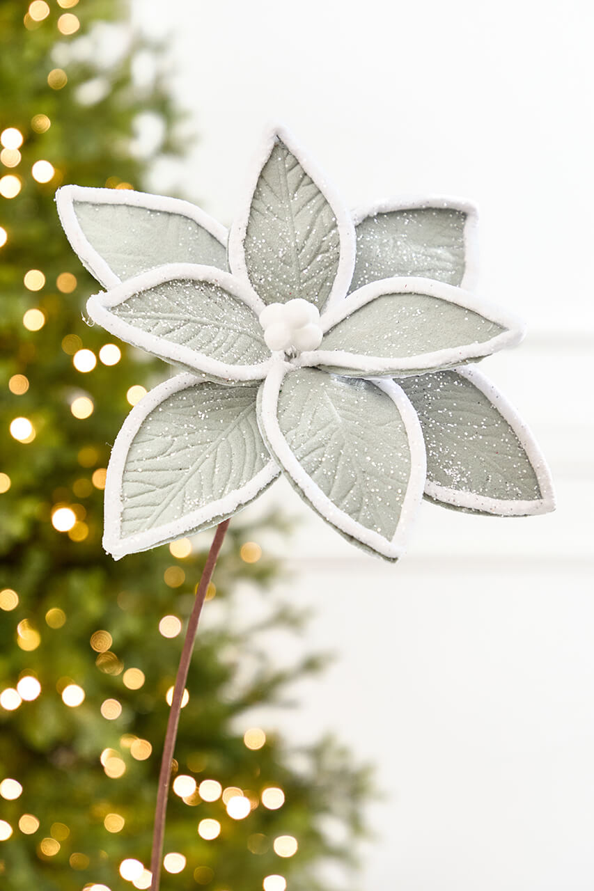 19" x 12" Grey & White Poinsettia Stem