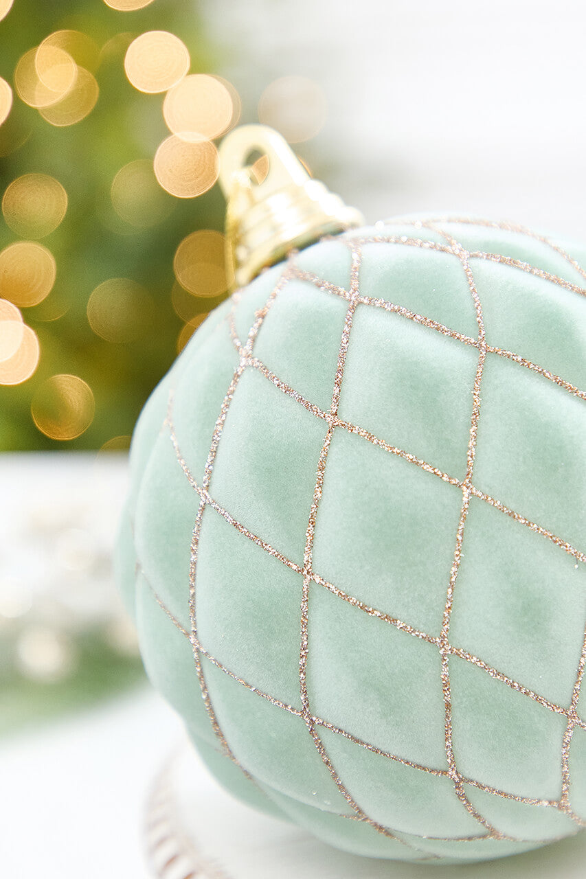 6" Sage & Gold Glitter Flocked Ball Ornament