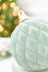 6" Sage & Gold Glitter Flocked Ball Ornament