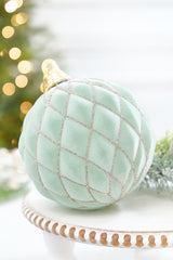 6" Sage & Gold Glitter Flocked Ball Ornament