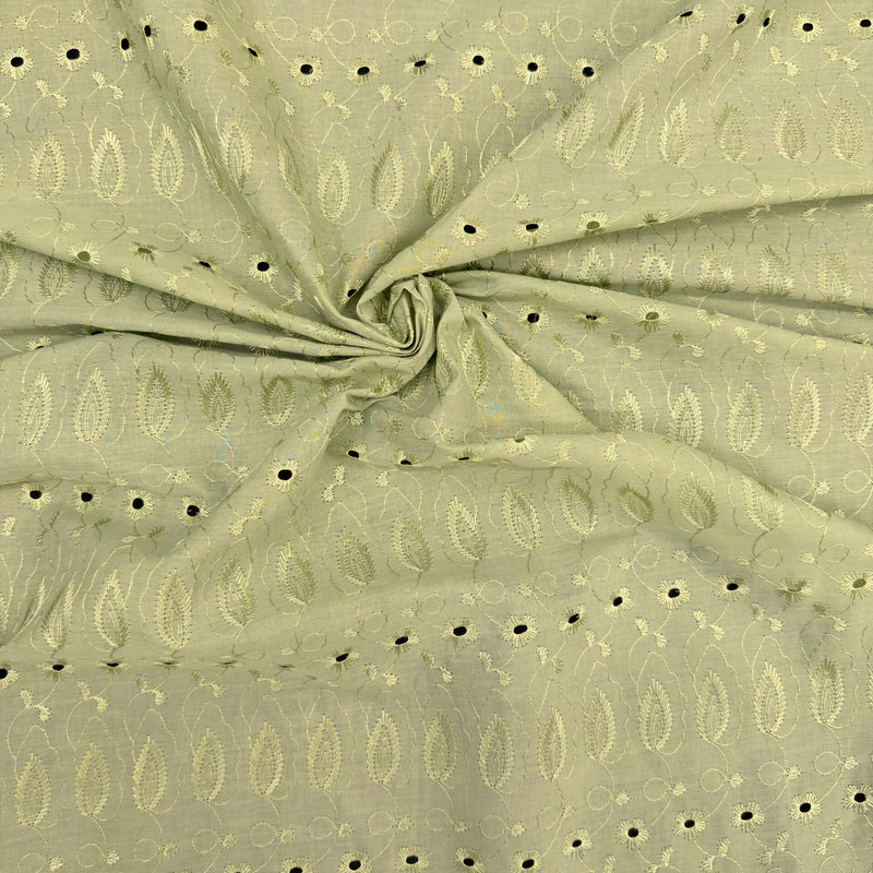 Sage Medium Eyelet Polyester Cotton Fabric - Sage, Small Eyelets, 41"-42" Width