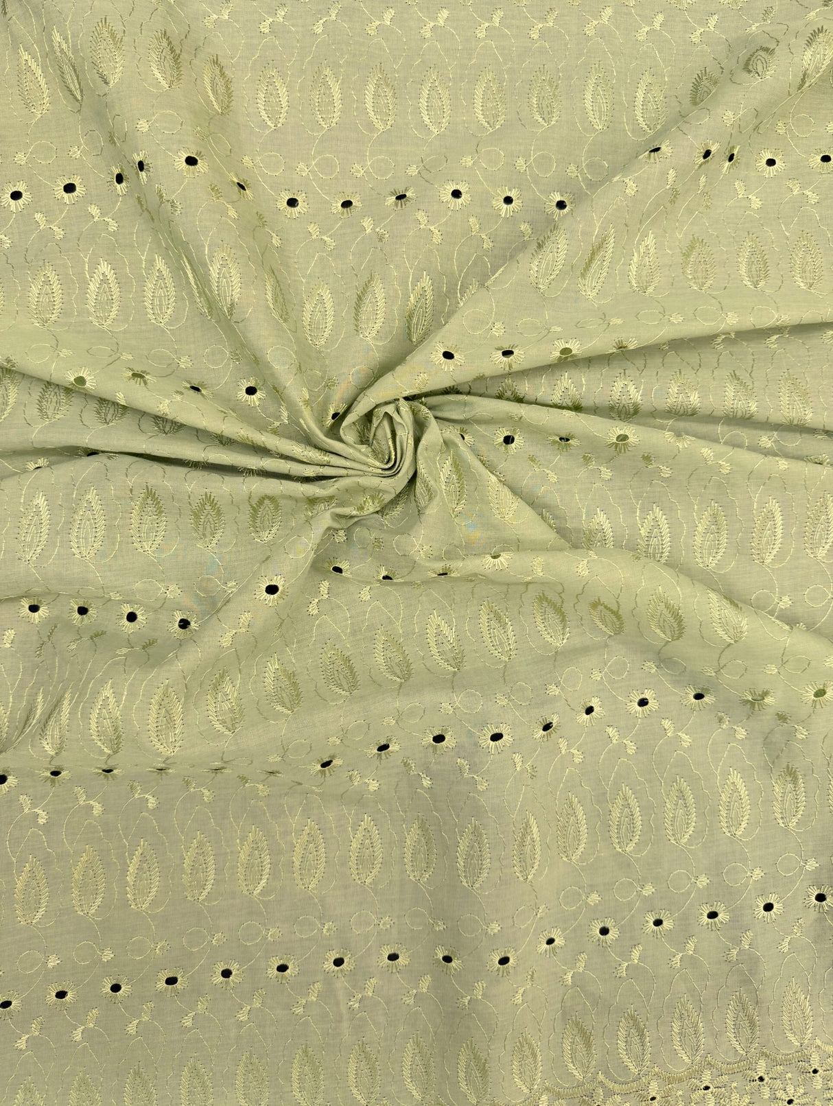 Sage Medium Eyelet Polyester Cotton Fabric - Sage, Small Eyelets, 41"-42" Width