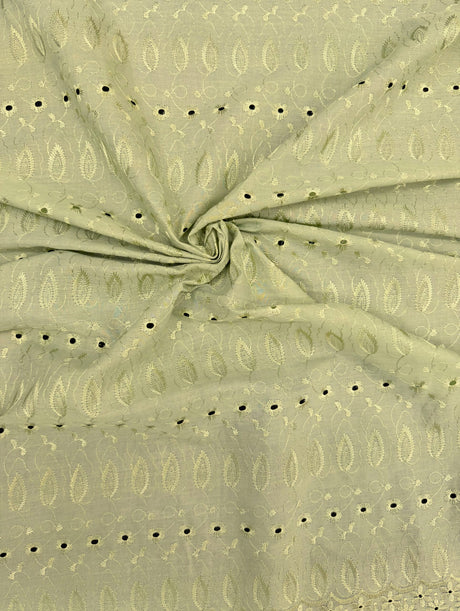 Sage Medium Eyelet Polyester Cotton Fabric - Sage, Small Eyelets, 41"-42" Width