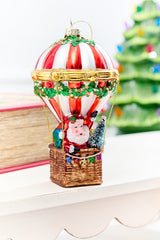6" Glass Hot Air Balloon Santa Ornament