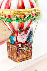 6" Glass Hot Air Balloon Santa Ornament