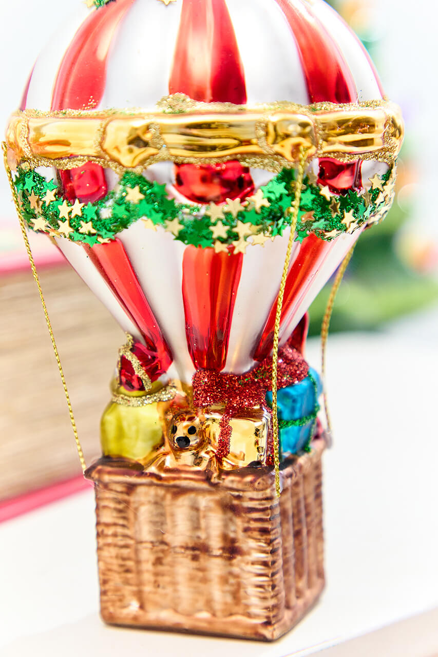 6" Glass Hot Air Balloon Santa Ornament