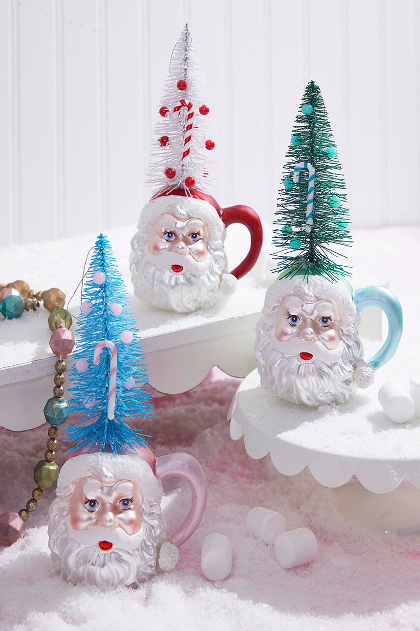 9" Glass Santa Cup Ornament