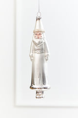 8" Silver & White Glass Santa Ornament