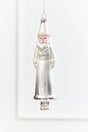 8" Silver & White Glass Santa Ornament