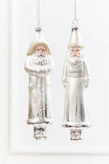 8" Silver & White Glass Santa Ornament
