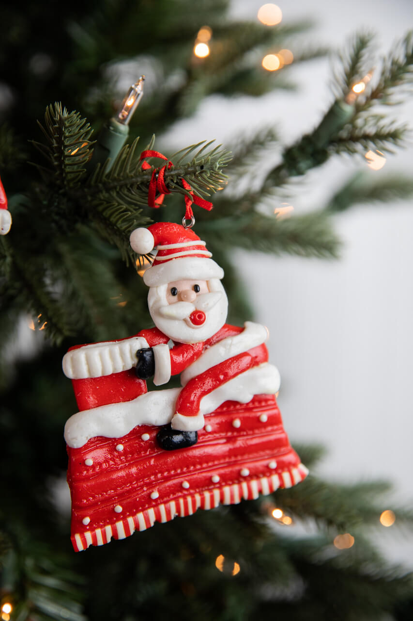 4” Clay Santa on Rooftop Ornament