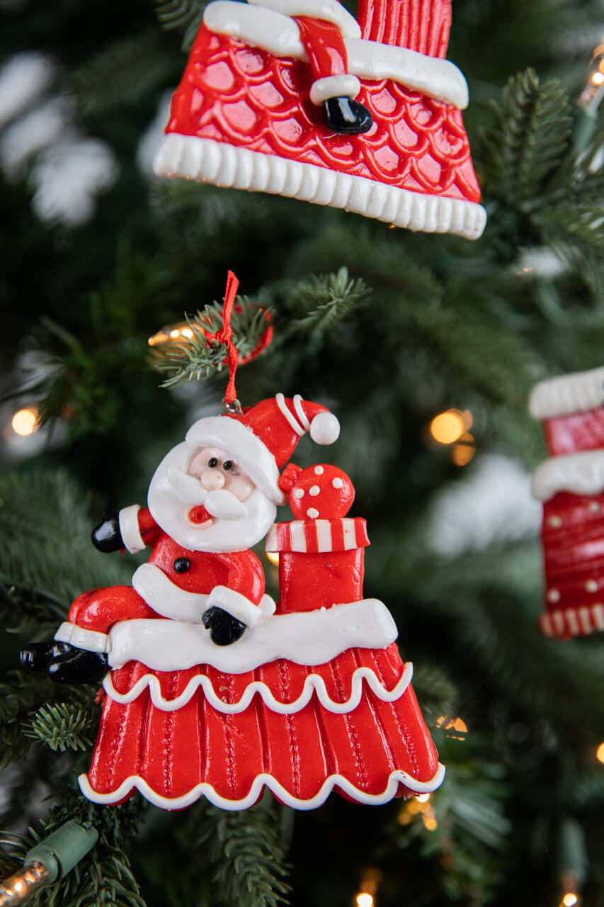 4” Clay Santa on Rooftop Ornament