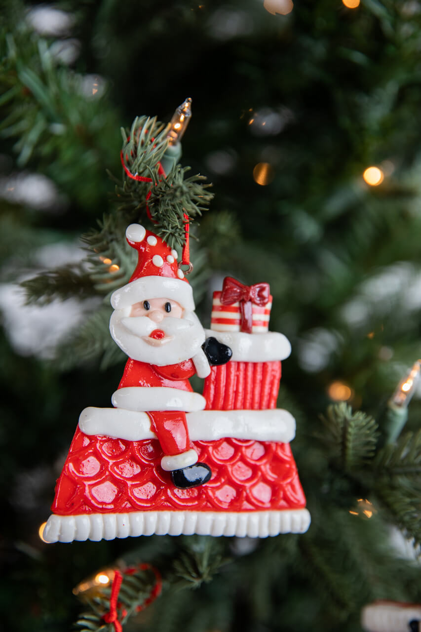 4” Clay Santa on Rooftop Ornament