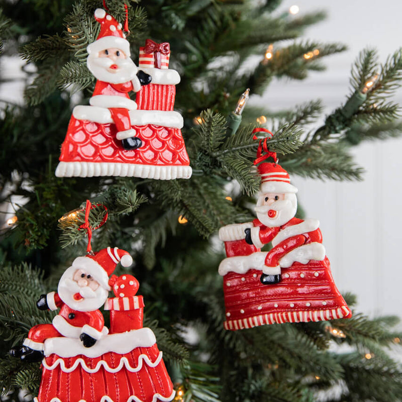 4 Inch Clay Santa on Rooftop Ornament Decorative Christmas Hanging Ornament