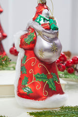 8" Glass Holly Days Santa Ornament