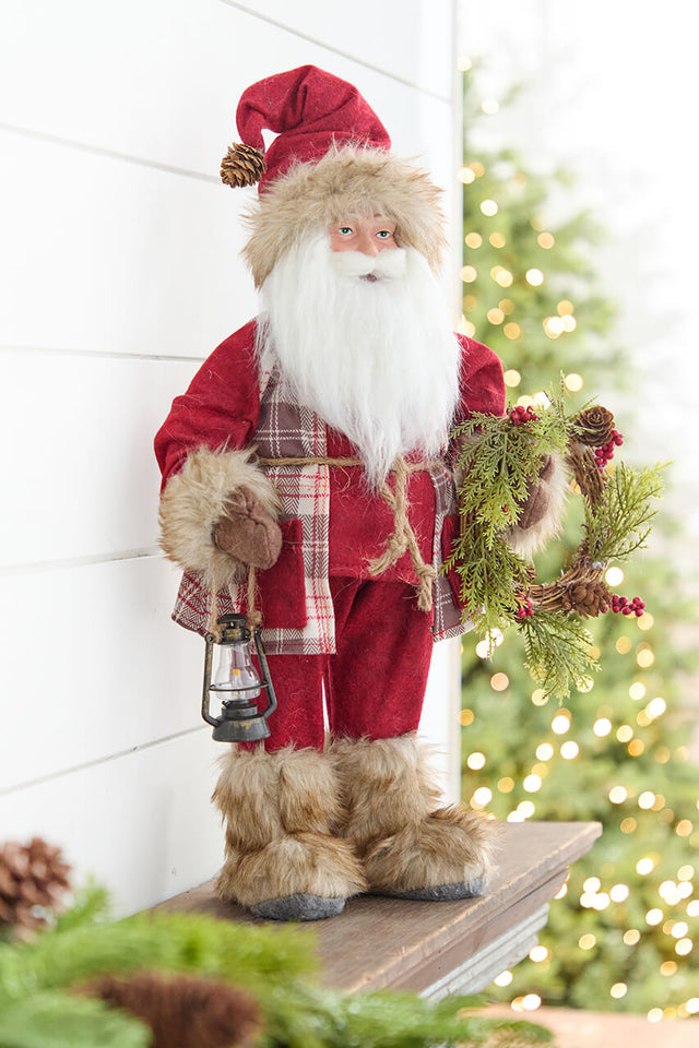 18" Santa with Wreath & Lantern