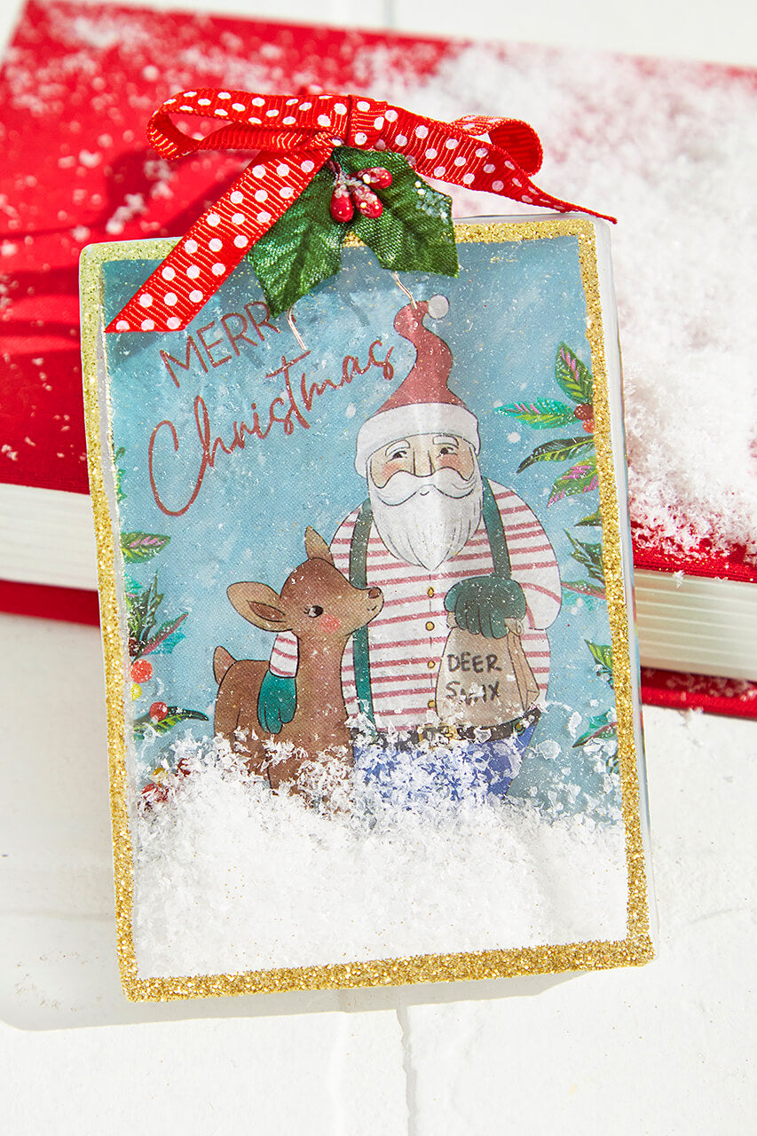 5" Square Snowglobe Santa Ornament