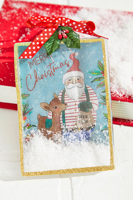 5" Square Snowglobe Santa Ornament