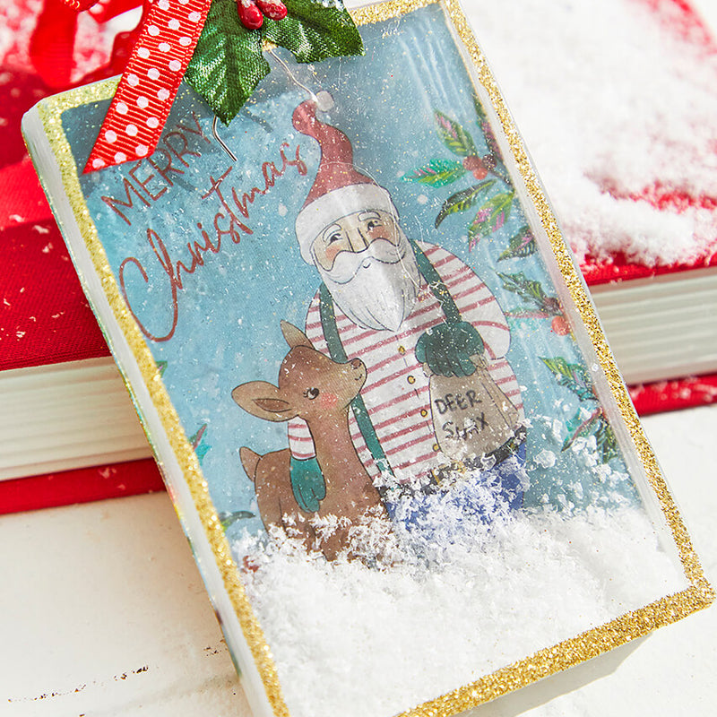 5" Square Snowglobe Santa Ornament