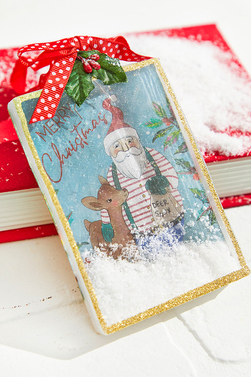 5" Square Snowglobe Santa Ornament