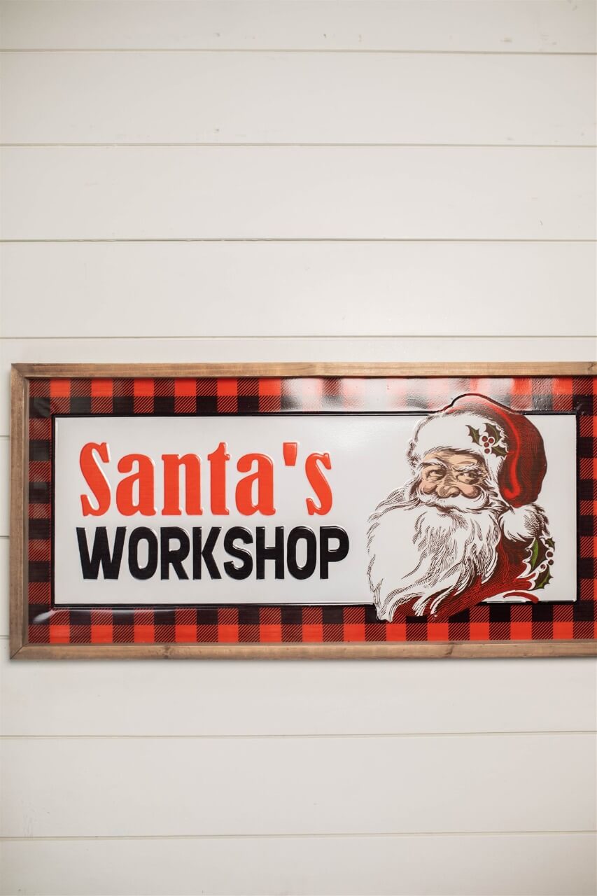 28” Wood and Metal Embossed “Santa’s Workshop” Wall Decor