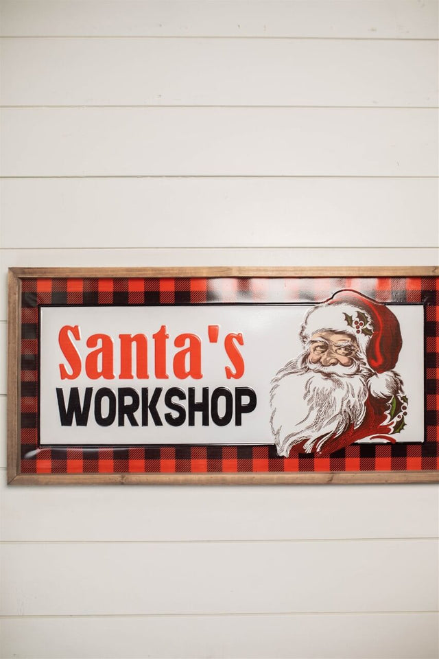 28” Wood and Metal Embossed “Santa’s Workshop” Wall Decor