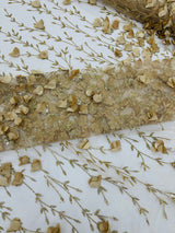 Satin 3D Floral Glitter Lace Fabric - 3D Satin Floral Embroidery With Glitter/Sequin, 54" Width (1 Yard)