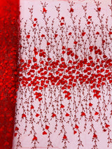 Satin 3D Floral Glitter Lace Fabric - 3D Satin Floral Embroidery With Glitter/Sequin, 54" Width (1 Yard)
