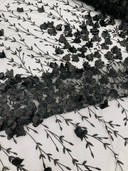 Satin 3D Floral Glitter Lace Fabric - 3D Satin Floral Embroidery With Glitter/Sequin, 54" Width (1 Yard)