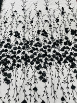 Satin 3D Floral Glitter Lace Fabric - 3D Satin Floral Embroidery With Glitter/Sequin, 54" Width (1 Yard)