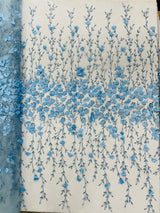 Satin 3D Floral Glitter Lace Fabric - 3D Satin Floral Embroidery With Glitter/Sequin, 54" Width (1 Yard)