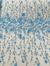 Satin 3D Floral Glitter Lace Fabric - 3D Satin Floral Embroidery With Glitter/Sequin, 54" Width (1 Yard)