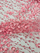 Satin 3D Floral Glitter Lace Fabric - 3D Satin Floral Embroidery With Glitter/Sequin, 54" Width (1 Yard)