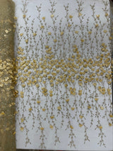 Satin 3D Floral Glitter Lace Fabric - 3D Satin Floral Embroidery With Glitter/Sequin, 54" Width (1 Yard)