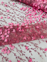 Satin 3D Floral Glitter Lace Fabric - 3D Satin Floral Embroidery With Glitter/Sequin, 54" Width (1 Yard)