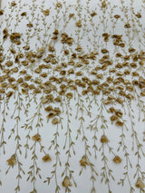 Satin 3D Floral Glitter Lace Fabric - 3D Satin Floral Embroidery With Glitter/Sequin, 54" Width (1 Yard)