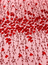 Satin 3D Floral Glitter Lace Fabric - 3D Satin Floral Embroidery With Glitter/Sequin, 54" Width (1 Yard)