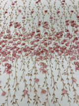 Satin 3D Floral Glitter Lace Fabric - 3D Satin Floral Embroidery With Glitter/Sequin, 54" Width (1 Yard)
