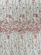 Satin 3D Floral Glitter Lace Fabric - 3D Satin Floral Embroidery With Glitter/Sequin, 54" Width (1 Yard)