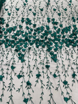 Satin 3D Floral Glitter Lace Fabric - 3D Satin Floral Embroidery With Glitter/Sequin, 54" Width (1 Yard)
