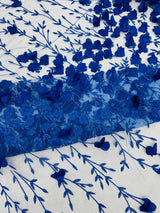 Satin 3D Floral Glitter Lace Fabric - 3D Satin Floral Embroidery With Glitter/Sequin, 54" Width (1 Yard)