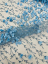 Satin 3D Floral Glitter Lace Fabric - 3D Satin Floral Embroidery With Glitter/Sequin, 54" Width (1 Yard)