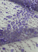 Satin 3D Floral Glitter Lace Fabric - 3D Satin Floral Embroidery With Glitter/Sequin, 54" Width (1 Yard)