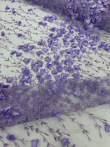 Satin 3D Floral Glitter Lace Fabric - 3D Satin Floral Embroidery With Glitter/Sequin, 54" Width (1 Yard)