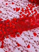 Satin 3D Floral Glitter Lace Fabric - 3D Satin Floral Embroidery With Glitter/Sequin, 54" Width (1 Yard)