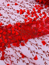 Satin 3D Floral Glitter Lace Fabric - 3D Satin Floral Embroidery With Glitter/Sequin, 54" Width (1 Yard)