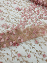Satin 3D Floral Glitter Lace Fabric - 3D Satin Floral Embroidery With Glitter/Sequin, 54" Width (1 Yard)