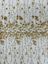 Satin 3D Floral Glitter Lace Fabric - 3D Satin Floral Embroidery With Glitter/Sequin, 54" Width (1 Yard)