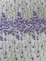 Satin 3D Floral Glitter Lace Fabric - 3D Satin Floral Embroidery With Glitter/Sequin, 54" Width (1 Yard)