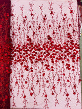 Satin 3D Floral Glitter Lace Fabric - 3D Satin Floral Embroidery With Glitter/Sequin, 54" Width (1 Yard)